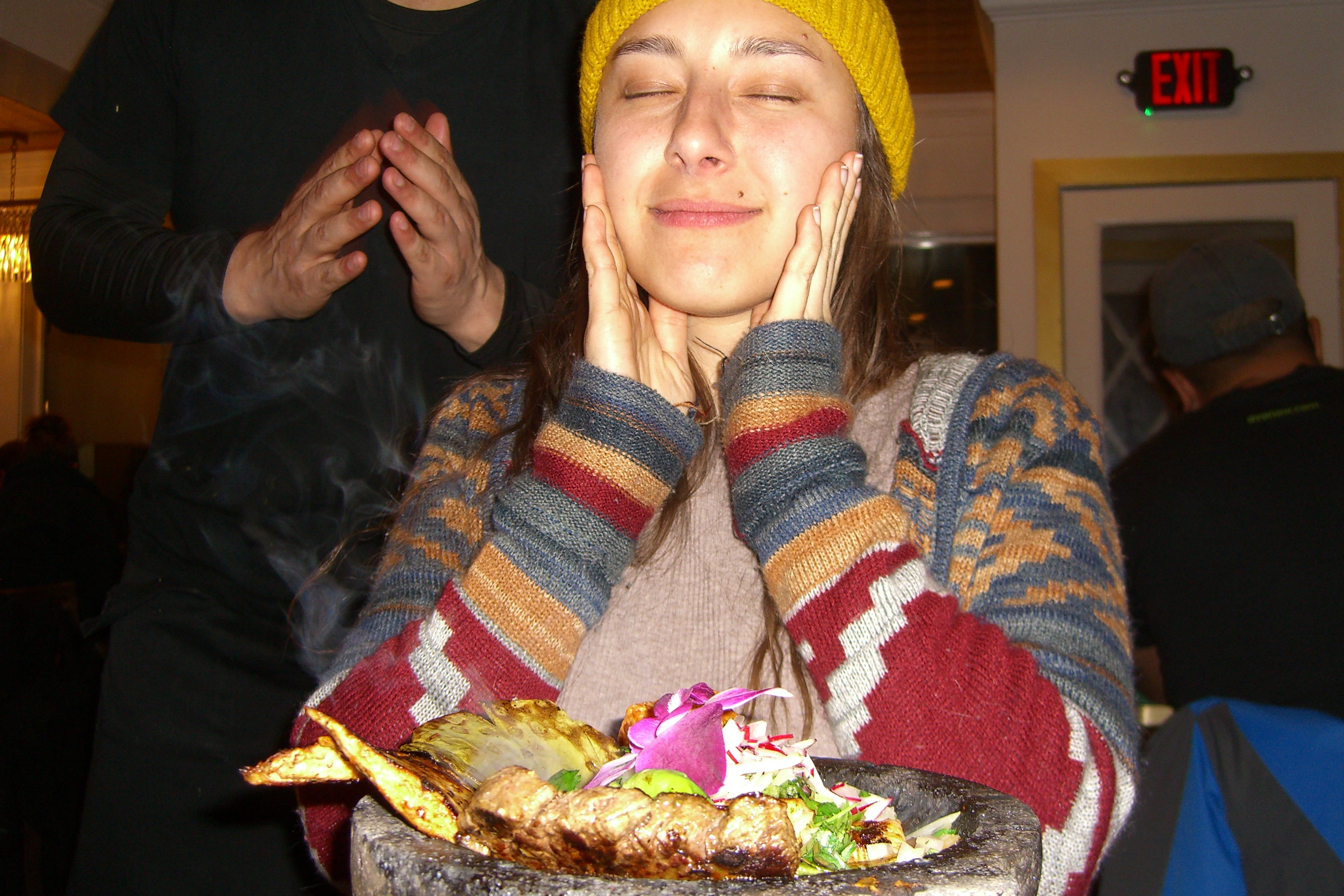 Doliah ecstatic over a plate of food